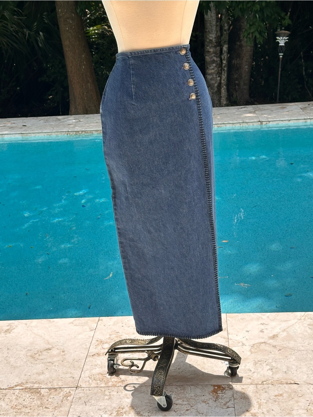 Vintage 90s Ralph Lauren Country Southwestern Denim Wrap Skirt size 8